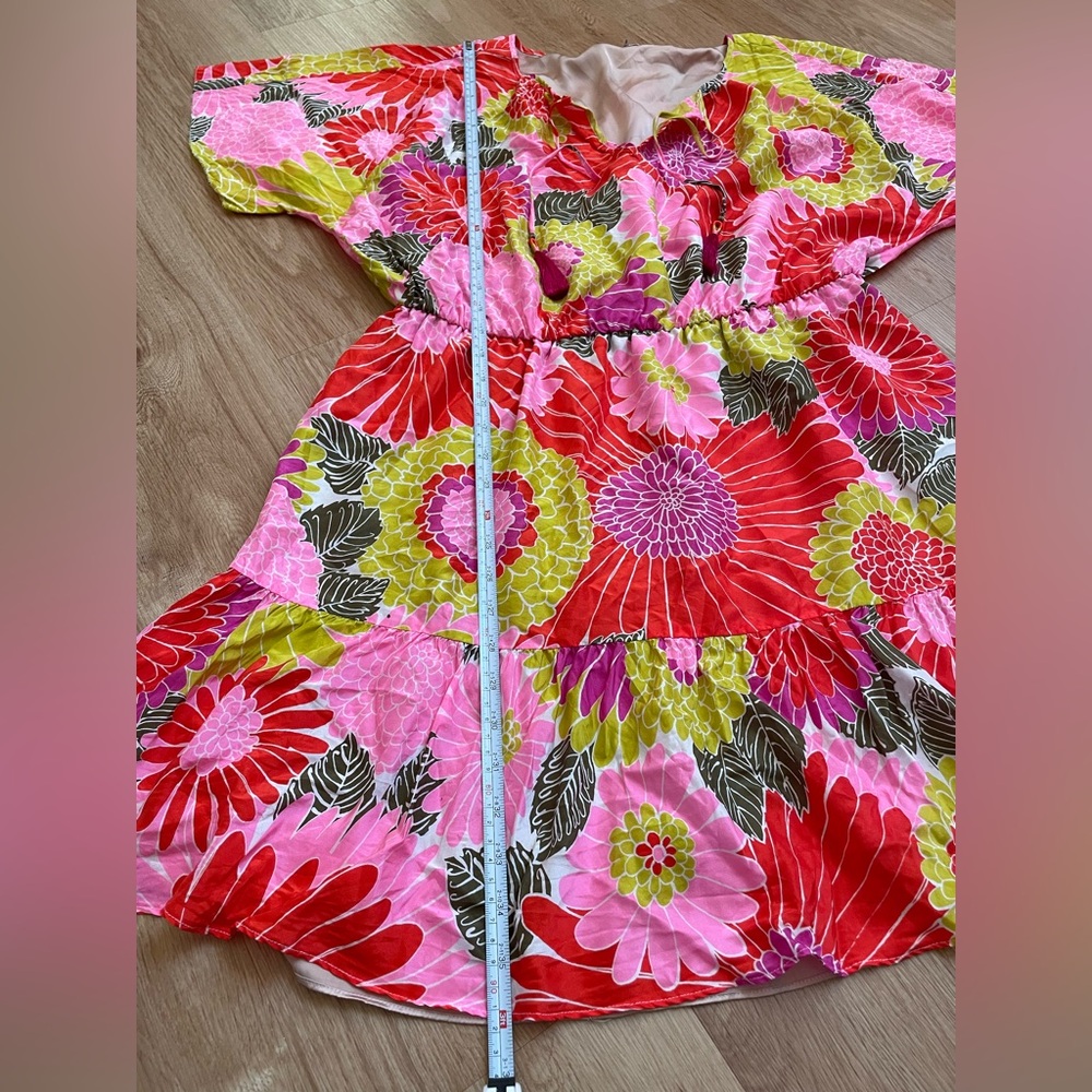 Trina Turk silk dress Mahalo mini floral pink ruffle tassels $378 XL - Picture 10 of 12